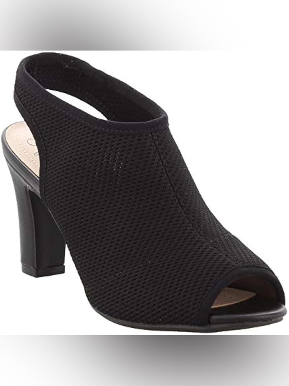 Life Stride Black Mesh Peep Toe Slingback Block Heel